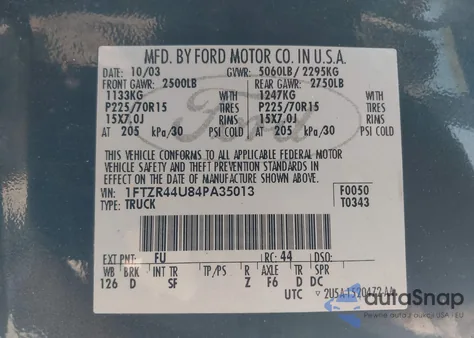 2004 Ford Ranger Edge/Tremor/Xlt from USA, damaged, VIN 1FTZR44U84PA35013